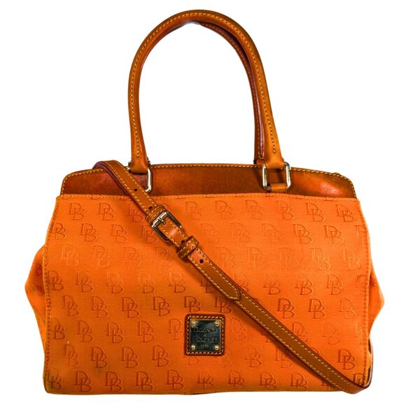 SOLD Dooney & Bourke Orange Signature Gretta Canvas Jacquard Leather Satchel - Picture 1 of 10